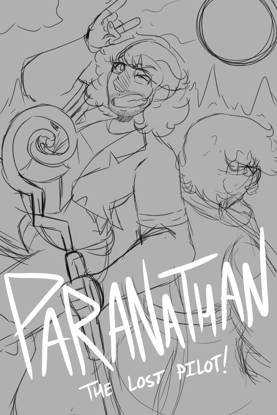 A sketched cover for the "ParaNathan: The Lost Pilot" bonus episode. A younger, 20-something Nathan and Wilbur stand back to back in a forest at night.